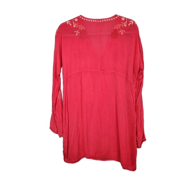Johnny Was Orange Coral Roses Floral  Embroidered Tunic Blouse Women's Medium - Picture 9 of 12